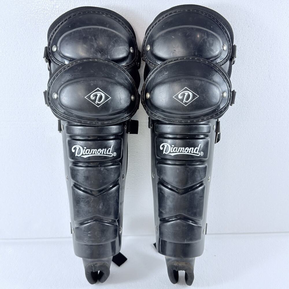 Diamond DLG-US Posi-Fit Umpire Leg Guards 15" Black Baseball Softball Shin Pair